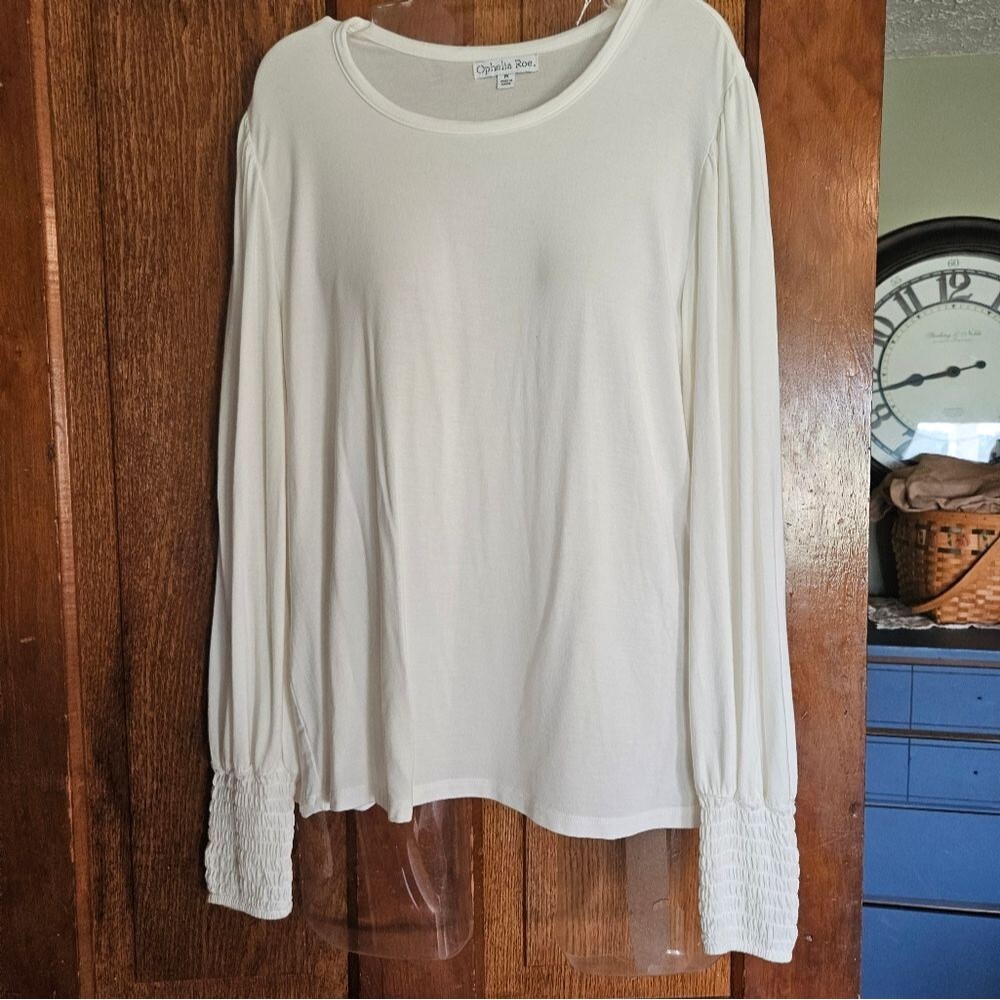 Ophelia Roe Women's M Off White‎ Sheer Cotton Blouse with Wrist Detail - Soft